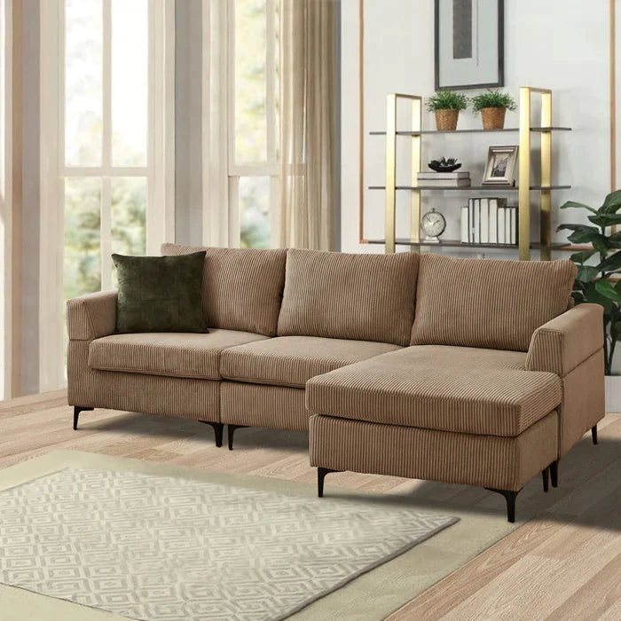 DEALMAKER 96.4" Living Room Sofa Reversible Chaise Corduroy Fabric with Ottoman