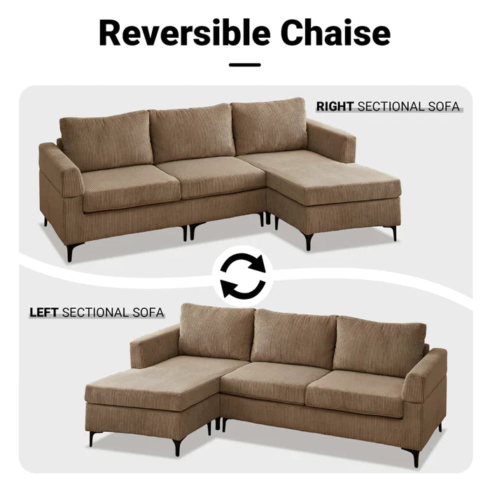 DEALMAKER 96.4" Living Room Sofa Reversible Chaise Corduroy Fabric with Ottoman