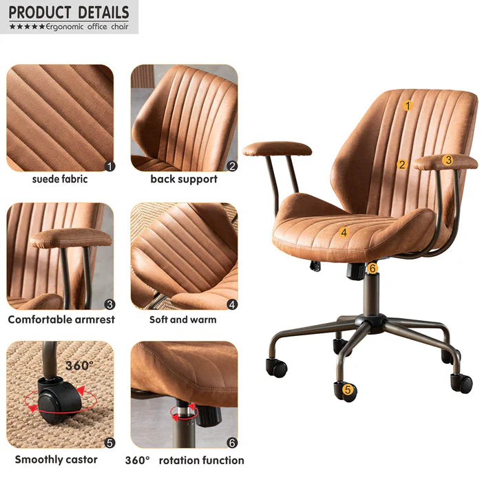 DEALMAKER Office Chair Suede Fabric for Executive and Home Office Ergonomic Chair-Light Brown