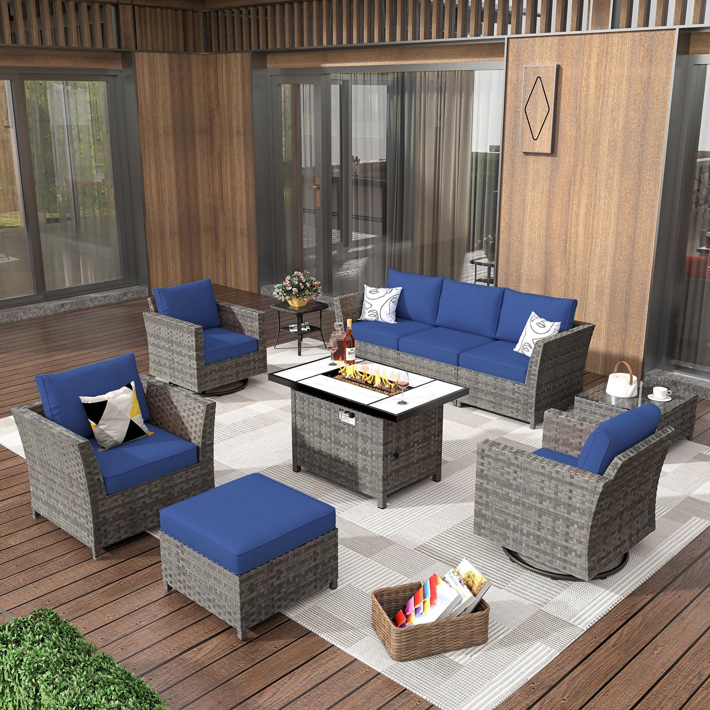 DEALMAKER Patio Furniture Outdoor Sectional Sofa Sets 10 Pieces no Assembly Required PE Wicker Big Size Patio Sofa with Cushion and Coffee Table