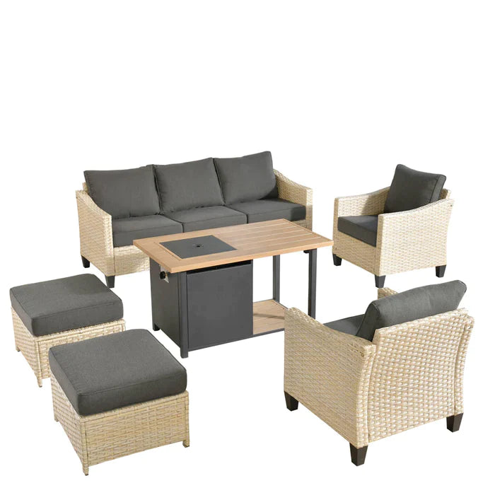 DEALMAKER Athena Series Outdoor Patio Furniture Set 6-Piece with 46'' Double Layer Rectangle Fire Pit Table