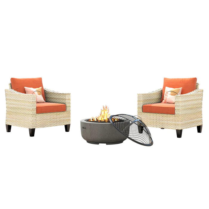 DEALMAKER Athena Series Outdoor Patio Furniture Set with Fire Pit 3-Piece
