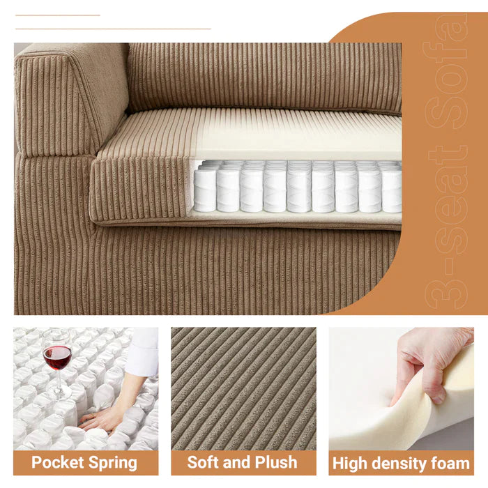 DEALMAKER 96.4" Living Room Sofa Reversible Chaise Corduroy Fabric with Ottoman