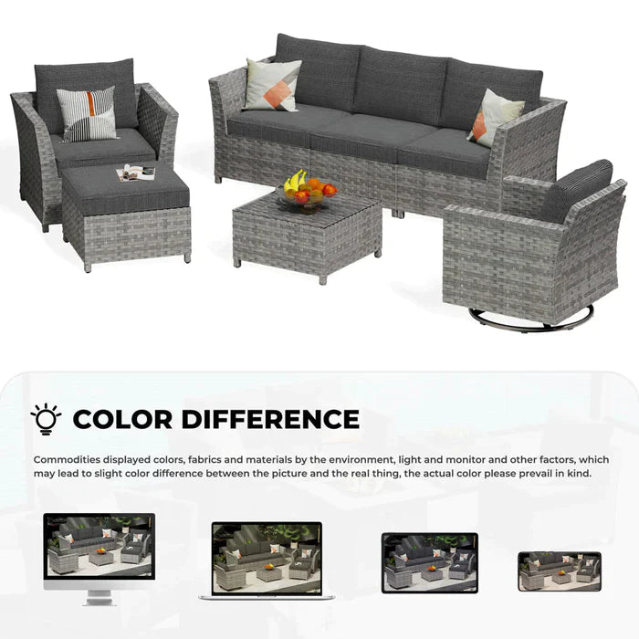 DEALMAKER New Rimaru Series Patio Furniture Set 7-Piece include Swivel Chairs Set Minimal Assembly