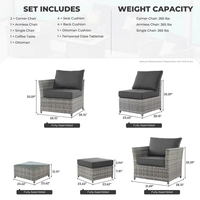 DEALMAKER Patio Furniture Set New Rimaru 6-Piece with 2 Pillows, No Assembly Required