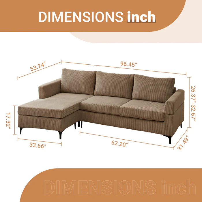 DEALMAKER 96.4" Living Room Sofa Reversible Chaise Corduroy Fabric with Ottoman