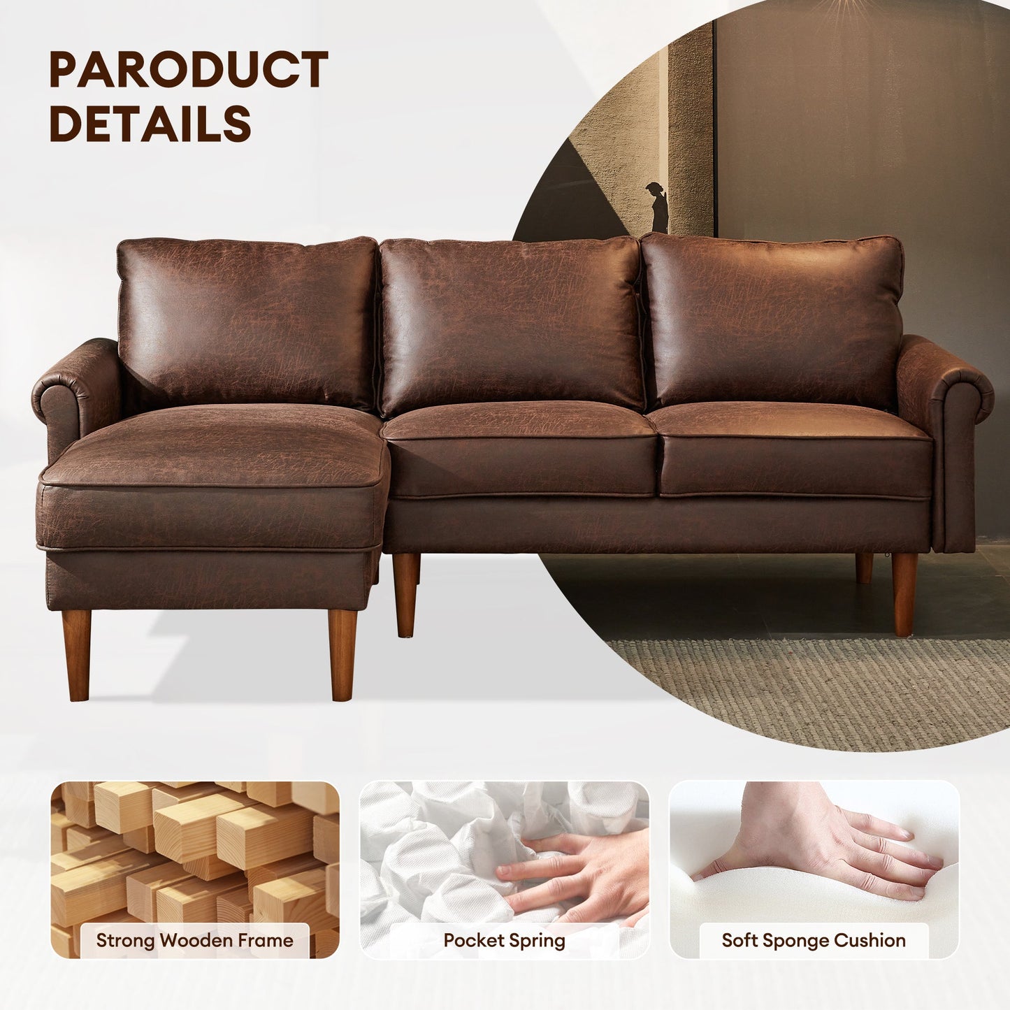 DEALMAKER 82 Inch Sofa Couch With Extra Deep Seats 3 Seat Sofa