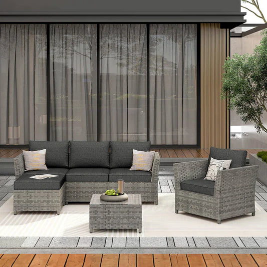 DEALMAKER Patio Furniture Set New Rimaru 6-Piece with 2 Pillows, No Assembly Required