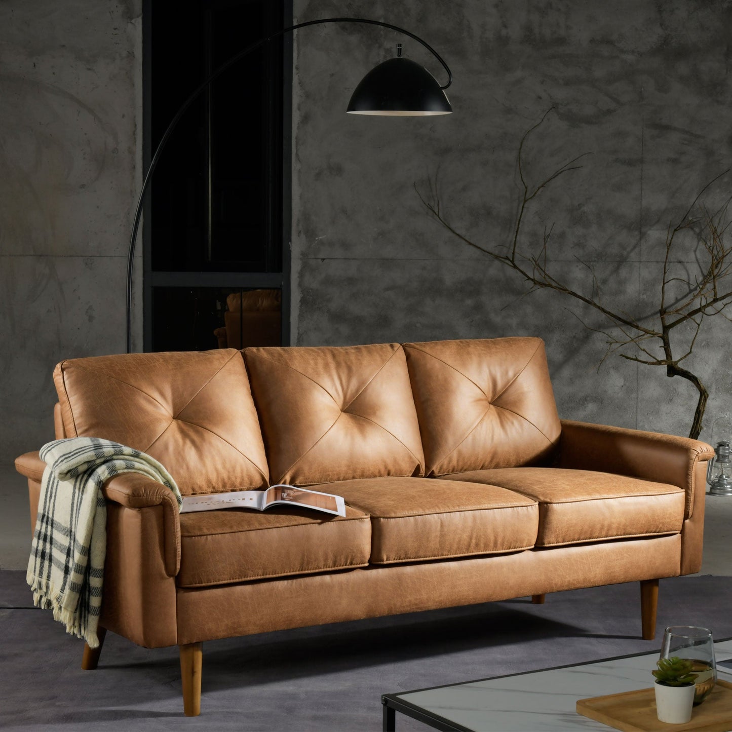 DEALMAKER Living Room Sofa, Pit Stripe Fabric And Easy To Install Sofa For Different House Types