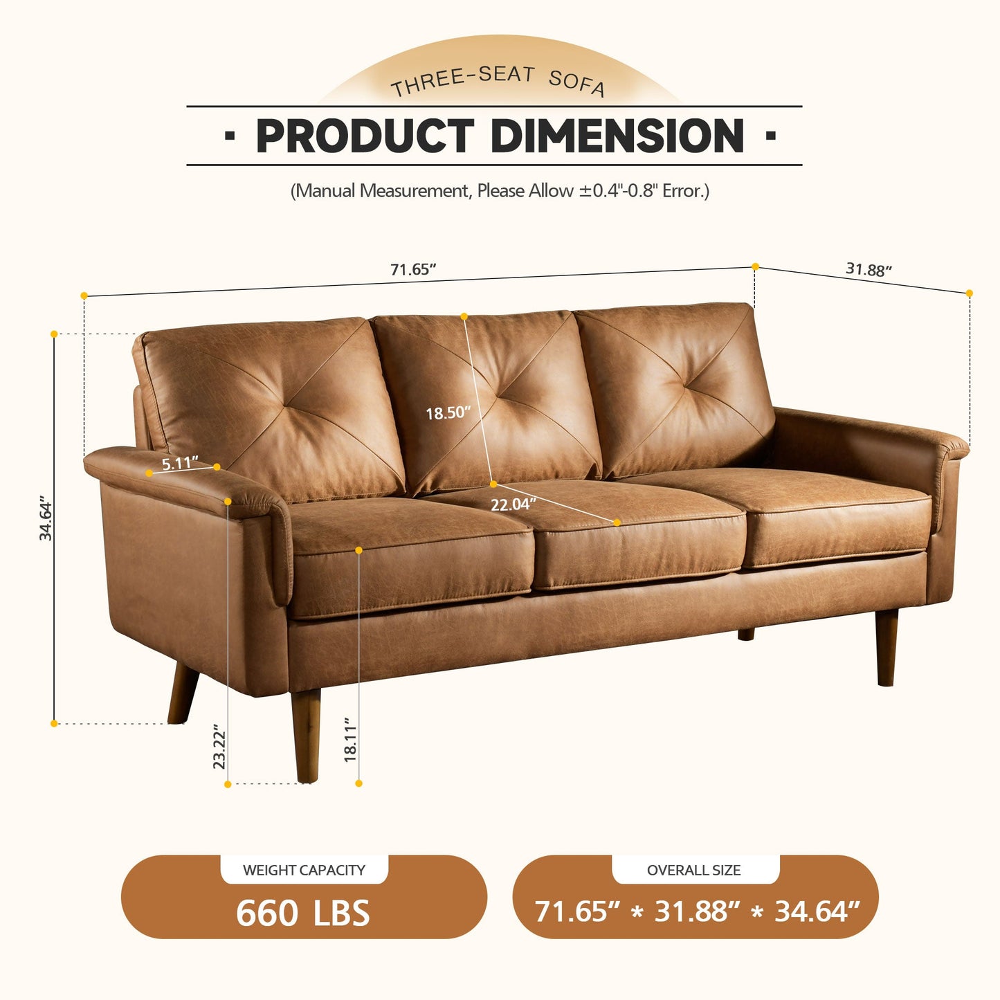 DEALMAKER Living Room Sofa, Pit Stripe Fabric And Easy To Install Sofa For Different House Types