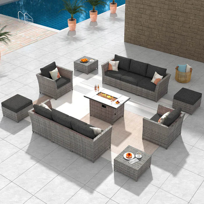 DEALMAKER Patio Furniture Set 12-Piece with 42"Rectangle Fire Pit Table Minimal Assembly