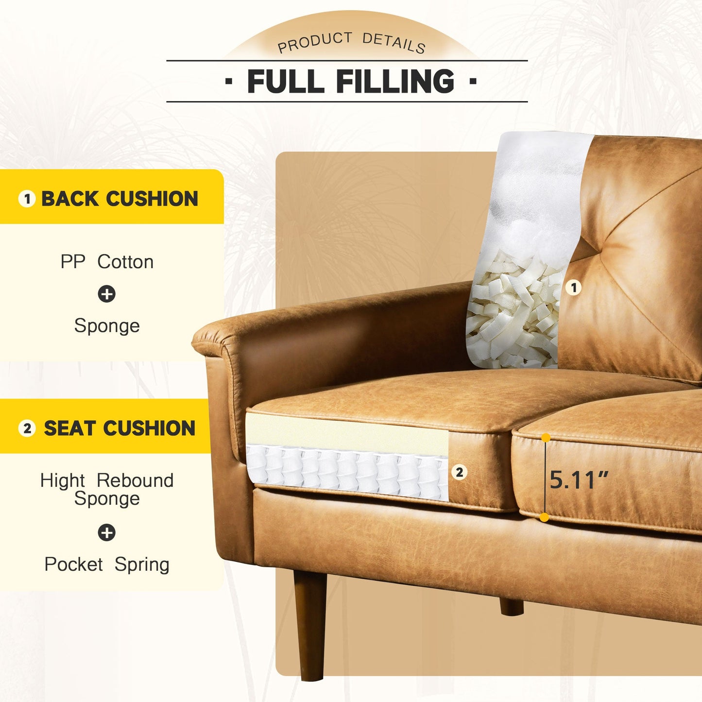 DEALMAKER Living Room Sofa, Pit Stripe Fabric And Easy To Install Sofa For Different House Types