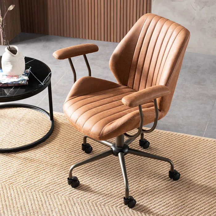 DEALMAKER Office Chair Suede Fabric for Executive and Home Office Ergonomic Chair-Light Brown