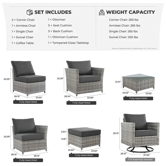 DEALMAKER New Rimaru Series Patio Furniture Set 7-Piece include Swivel Chairs Set Minimal Assembly