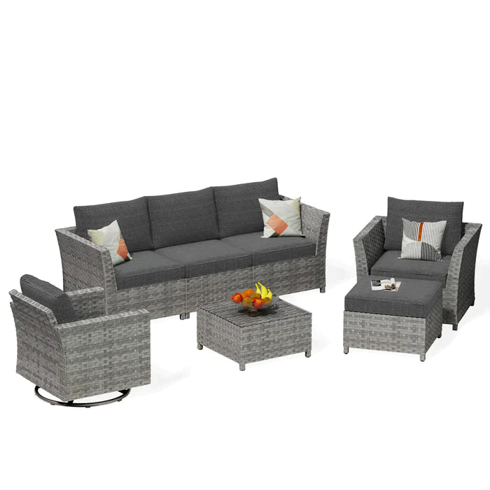 DEALMAKER New Rimaru Series Patio Furniture Set 7-Piece include Swivel Chairs Set Minimal Assembly
