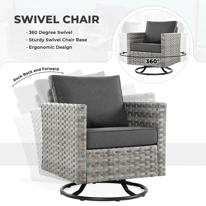 DEALMAKER New Rimaru Series Patio Furniture Set 7-Piece include Swivel Chairs Set Minimal Assembly