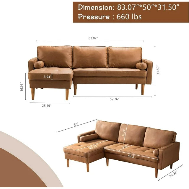 DEALMAKER L-shape Sectional Sofa Couch,3-seat Suede Fabric Sofa Modern Accent Couch Lounge for Small Spaces